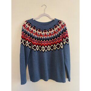 Chaps Women’s Blue Fair Isle Knit Crewneck Pullover Sweater Size M